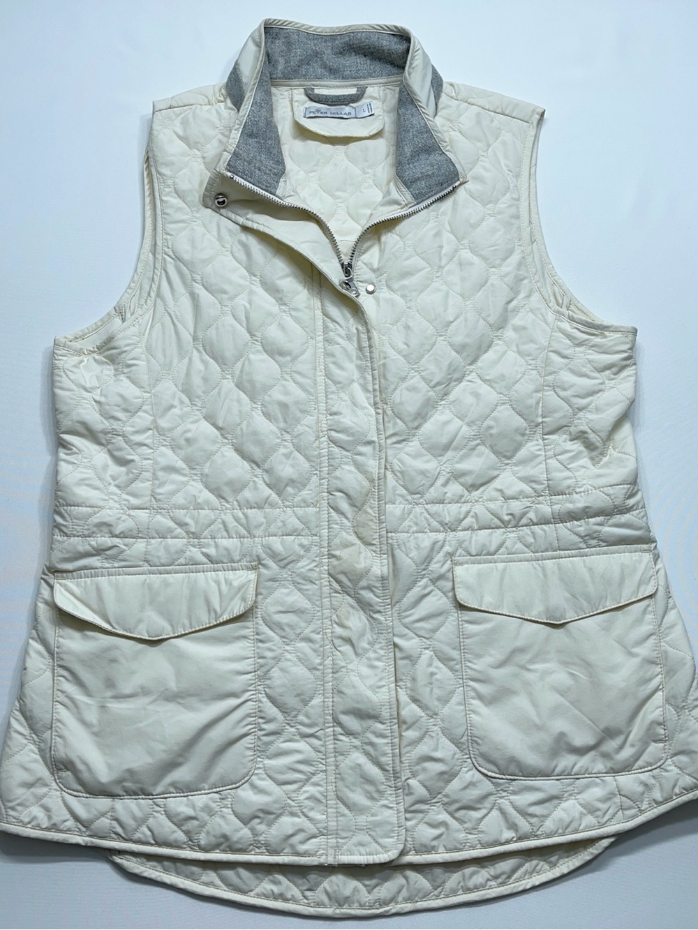 Peter Millar Golf Addison Vest Womens Large Quilted Ivory White Lambswool Trim